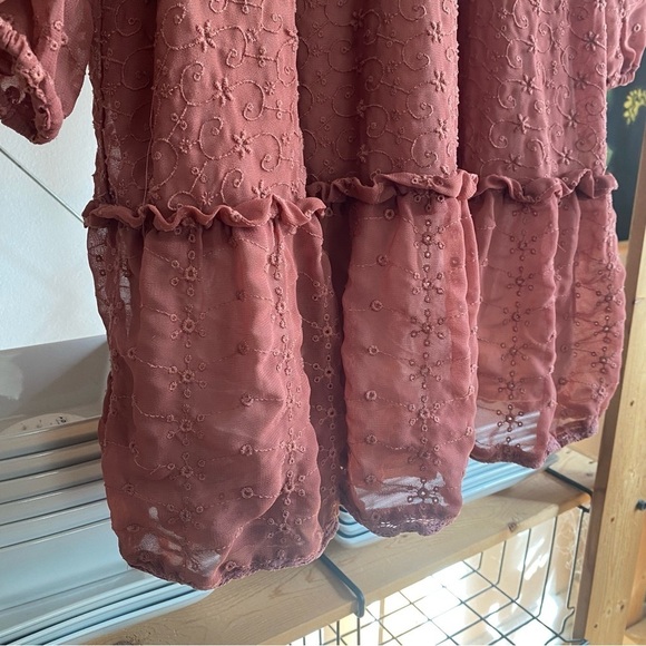 Zara Girls Dusty Pink Eyelet Embroidered Cottagecore Dress - Picture 9 of 14